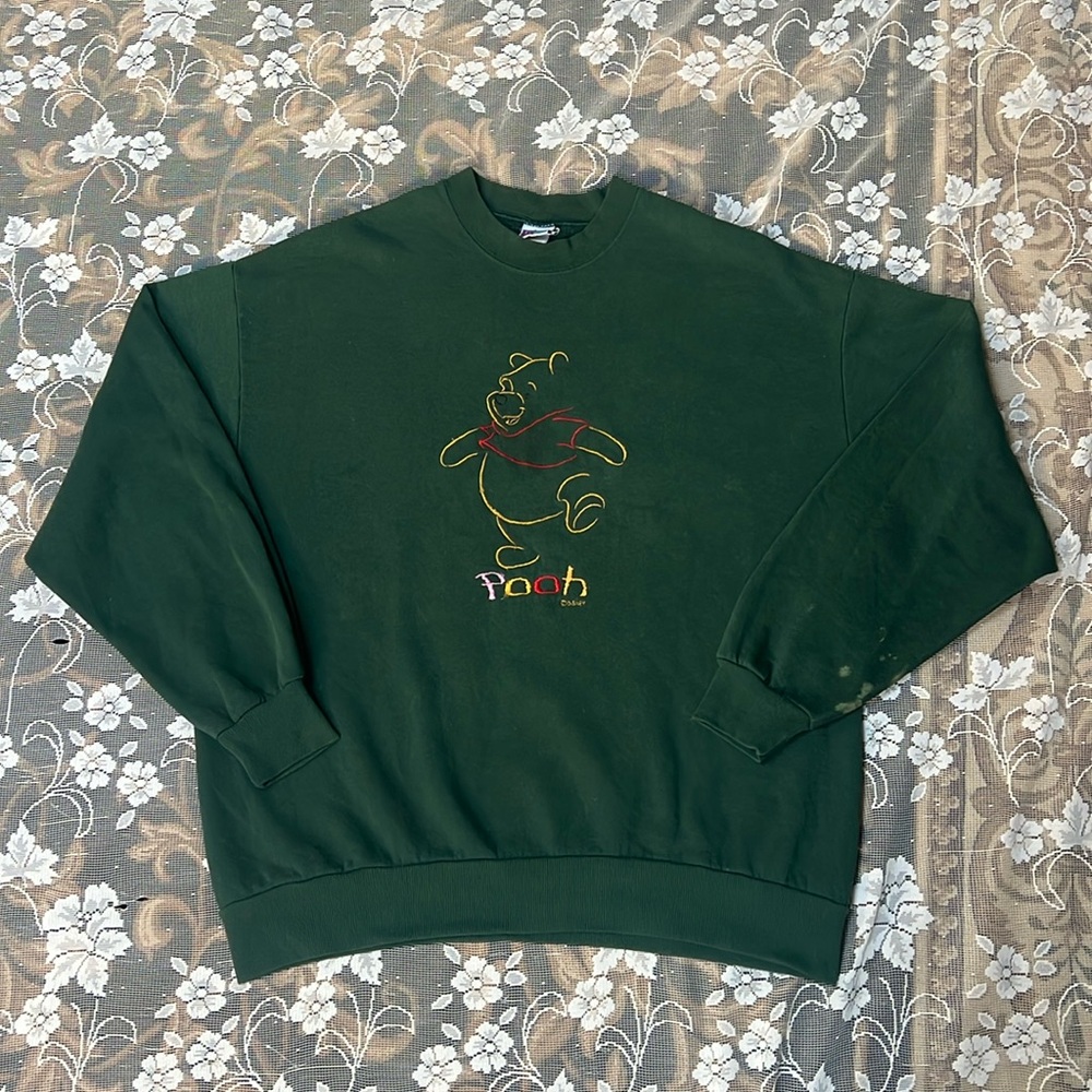 Vintage Disney Pooh Adult Green Crewneck Sweatshirt USA